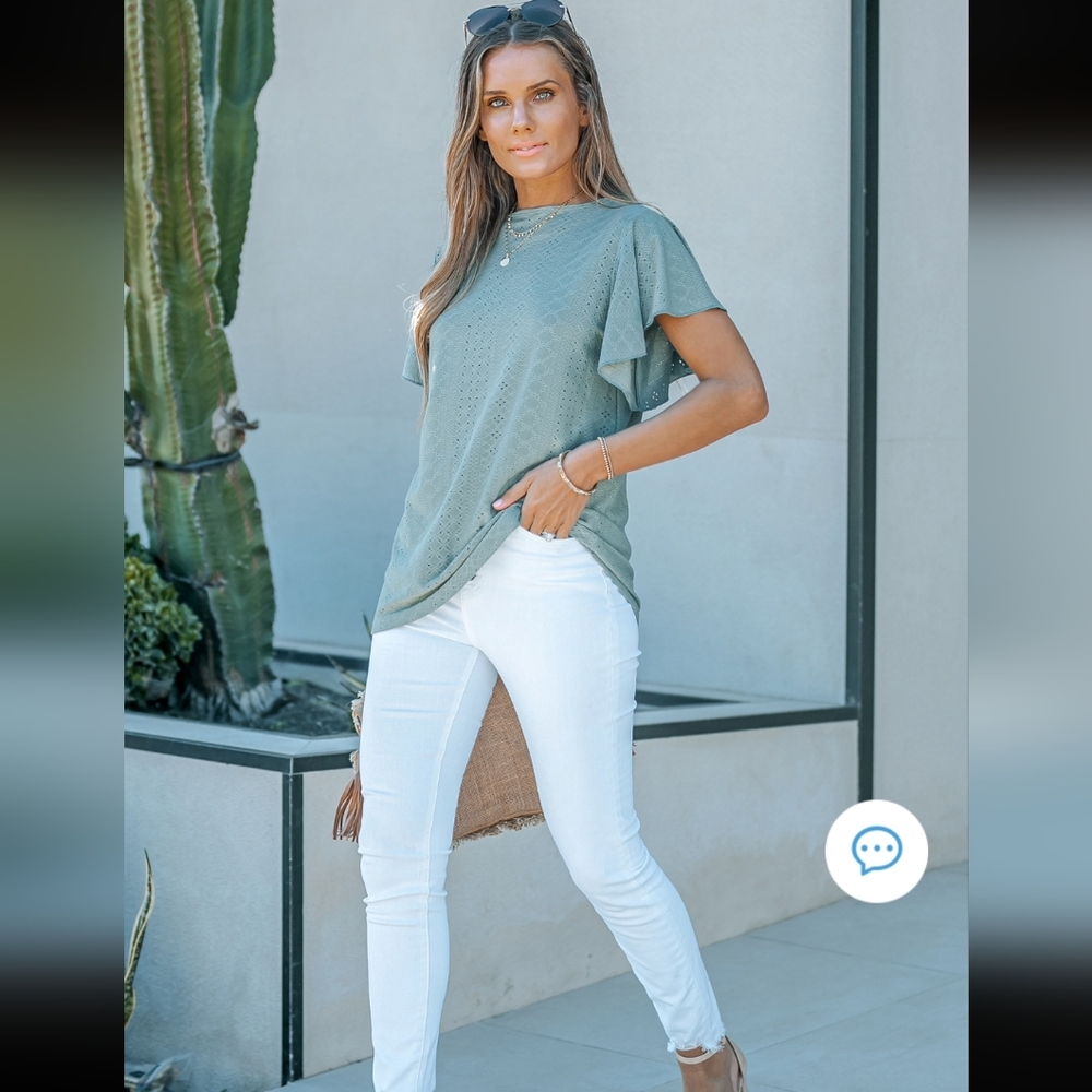Cupshe Women's Green Eyelet Oversized Tee Size Medium